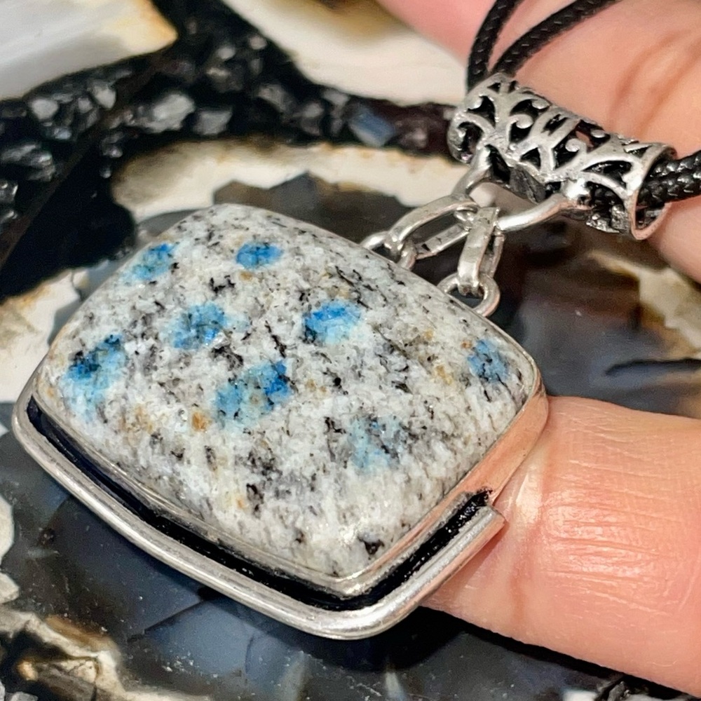 Raindrop Azurite K2 Jasper Pendant 1 1/2” - Picture 3 of 13
